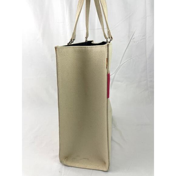 VTG Kate Spade Tote Bag Beige Pink Canvas Handbag Solid Stripe - Picture 13 of 16